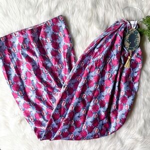 Izzy & Liv Bridgerton Satin Scarf 35x70 Netflix Tea Cups Pink Floral